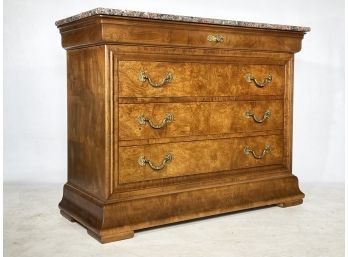A Burl Wood Chest O Drawers With Marble Top 'Charles X' By Henredon