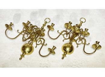 A Pair Of Large Vintage Brass Candle Sconces