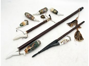 A Group Of Antique German Porcelain Pipes Featuring Hunt Scenes