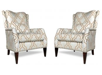 A Pair Of Luxurious Modern Armchairs With Nailhead Trim, Possibly Baker