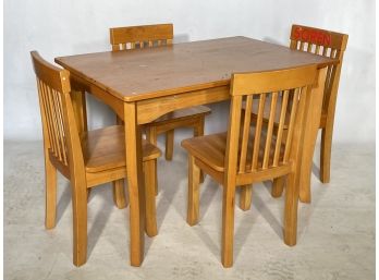 A Vintage Pine Child's Craft Table And Chairs
