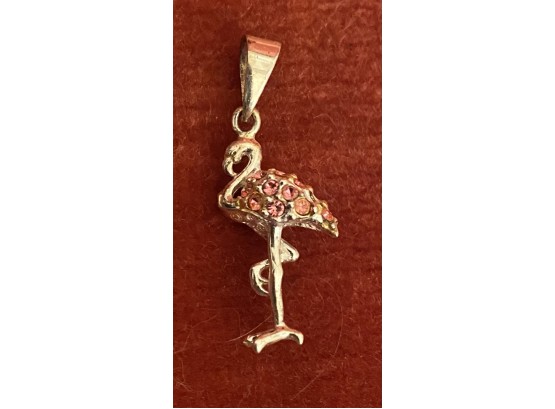 Vintage Small Sterling Silver 925 Pink Rhinestone Flamingo Charm Pendant