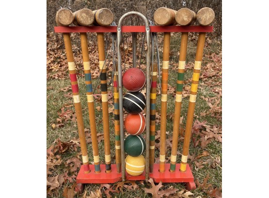 Vintage Mid-Century Wooden Croquet Set Outdoor Garden Lawn Backyard