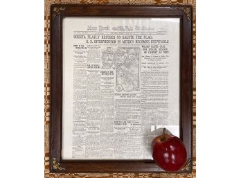Vintage Antique Photostat New York Tribune Newspaper April 20 1914 In Oak Frame With Decorated Corners
