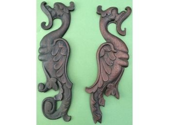 PAIR OF ANTIQUE HAND CARVED WINGED GRYPHONS Or CHINESE DRAGONS