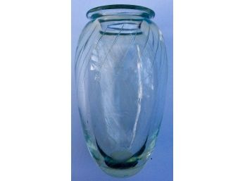 VINTAGE 1987 SIGNED ROBERT ECKHOLT GLASS VASE: 7.5' Heavy Crystal, Irridescent Rainbow Swirls In Glass