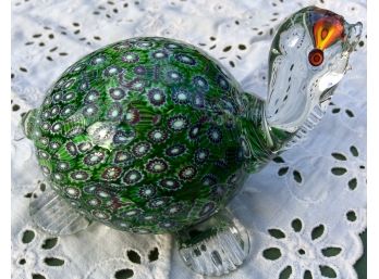 MILLEFIORI TURTLE: Green Blown Art Glass