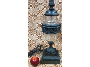 HOLLYWOOD REGENCY CRYSTAL URN TABLE LAMP: Vintage 3' Tall Trophy, Artichoke & Greco-Roman Scroll Decoration