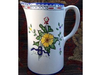 FLORAL TIFFANY POTTERY PITCHER: Lisbon Hand Painted In Portugal, Flowers