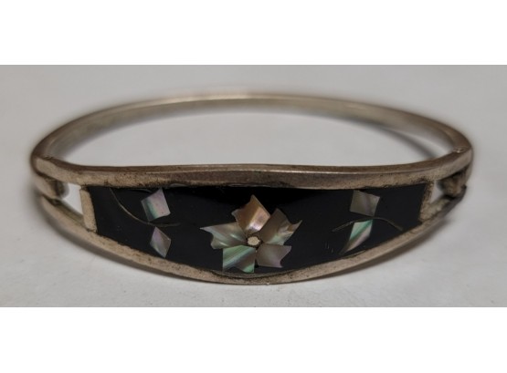 Vintage Mexican Sterling Silver Bracelet With Mother Of Pearl Inlay