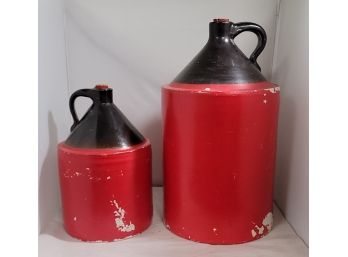 Pair Of Antique Painted Stoneware Jugs