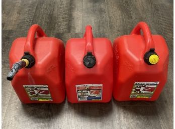 Lot Of Three Five Gallon Gas Containers