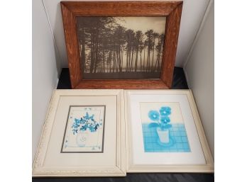 Three Framed Artwork Prints - Trees & Flowers