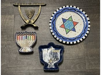 Lovely Lot Of Jewish Items: Menorah, Plates, Dishes