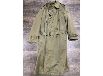 US Army Korean War Trench Coat Olive Green Size Medium Long