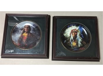 Two Graceful Framed Native American Plates From Original Paintings By Donald Zolan