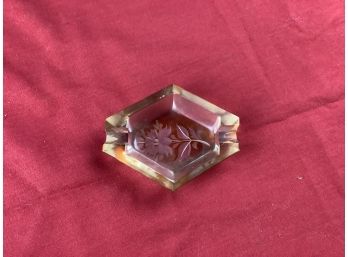 Small Diamond Shape Vintage Ashtray With Etched Flower On Bottom