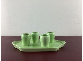 4 Light Green Shot Glasses And Tray Made In Germany