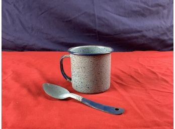 Blue Enamel Cup And Spoon