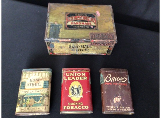 Antique Tobacco & Cigar Tin Lot Philip Morris Perfecto Briggs Union Leader