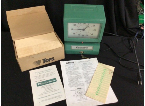 Acroprint Time Recorder With Keys Time Cards And Instructions Time Clock