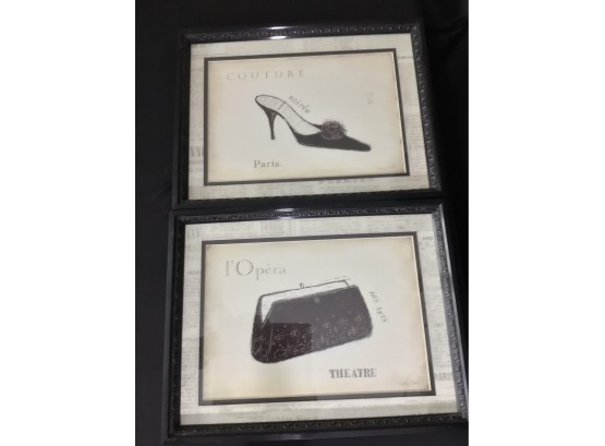 Pair Of French Themed Fashion Prints Matted And Framed