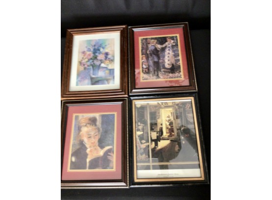 Lot Of Four Pieces Framed Prints Wall Decor Including Rockwell Renoir And Floral  Print