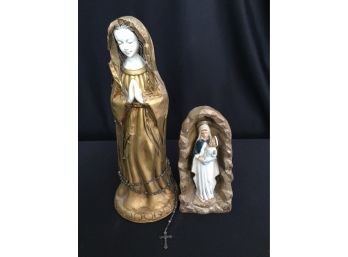 Vintage Blessed Mother  3 Piece Lot Planter And Figurines See All Photos