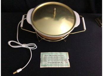 Electric  Warm-o-tray With Fire King Baking Dish And Lid
