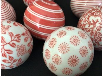 Pretty Decorative Red And White Ceramic Orbs Balls  Lot Of 8