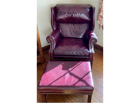 Leather Wing Chair With Matching Ottoman By Hancock And Moore