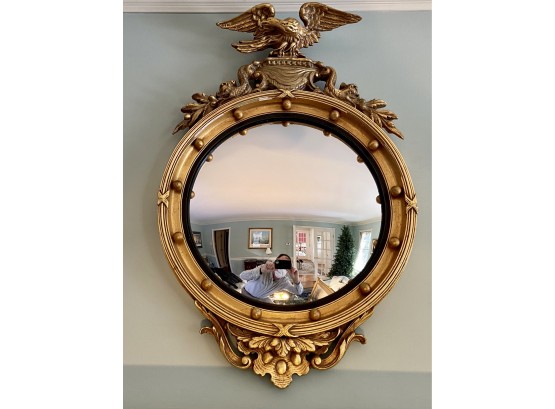 Federal Style Carved Colonial Wood Frame Convex Accent Mirror