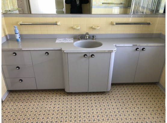 A Vintage Large Composite Double Sink Vanity - Laminate Base With Faucets