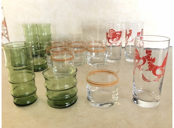 3 Different Sets Of Mid-Century Style Drinking Glasses