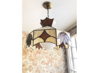 Stained 'glass' Plastic Chandelier With Large White Bulb