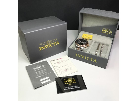 Incredible $795 Mens INVICTA Gift Set - All Steel Chronograph Watch With Two Bracelets - Rose Gold Tone NICE !