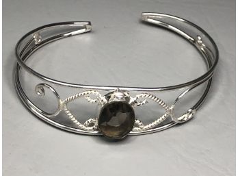 Lovely 925 / Sterling Silver Cuff Bracelet With Smoky Topaz - Very Delicate - Very Nice Looking Piece