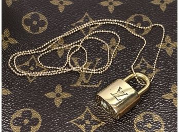 Fabulous Genuine LV / LOUIS VUITTON Lock Mounted As Necklace - 14K Gold Plated Ball Necklace - GREAT PIECE !