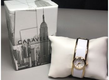 Beautiful Brand New CARAVELLE By BULOVA White Enamel Bangle Watch - $125 Retail Price - New In Box - VERY NICE