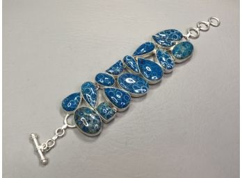 Incredible Sterling Silver / 925 Bracelet With Brazilian Azurite Malachite YES Those Are Real Stones - WOW !