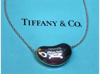 Fabulous Vintage TIFFANY & Co Sterling Silver / ELSA PERETTI Large Bean Necklace With Box & Pouch - Genuine !