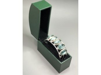 Fantastic 925 / Sterling Silver Cuff Bracelet With Five (5) Aquamarine Stones - Beautiful Piece - WOW !