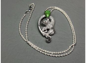 Fabulous 925 / Sterling Silver Pendant - Very Nice Designer Style With Green Turquoise On 18' Italian Chain