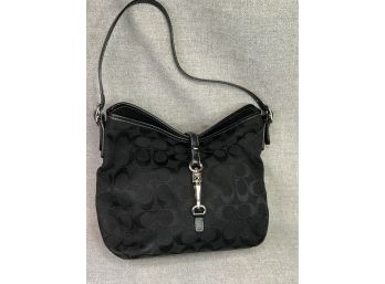 Lovely All Black COACH Purse / Handbag - Classic CC Monogram Fabric With Black Leather Trim & Silver Hardware