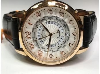 Fabulous Brand New Mens STUHRLING Voyager Watch - Multi Time Zone Watch - Rose Gold Tone With Crocodile Strap