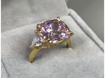 Fabulous 925 / Sterling Silver Ring With 14kt Gold Overlay With Sparkling Pink Tourmaline & White Sapphires