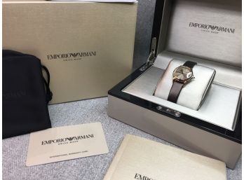 Beautiful Brand New $895 GIORGIO ARMANI / EXCHANGE Ladies Watch With Leather Strap - Swiss Made - New In Box