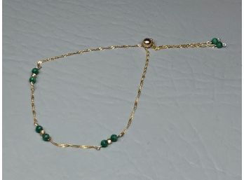 Very Pretty 14K Gold Bracelet With Jade Beads - Very Delicate - 7-1/2' - Very Pretty & Very Delicate !