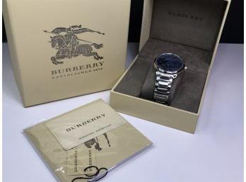 Incredible Brand New $695 BURBERRY Watch - Mens / Unisex - Blue Dial - All Stainless Steel - New In Box !