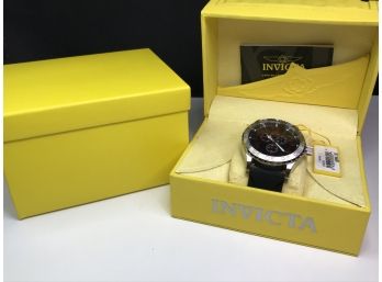 Very Nice Brand New $395 Mens INVICTA Chronograph Watch With Black Silicone Strap & Red Numbers - New In Box